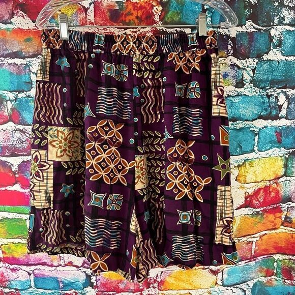 Vintage Zoey & Beth Floral Print Baggy Rayon Elastic Waist Shorts Size Large - Picture 1 of 5